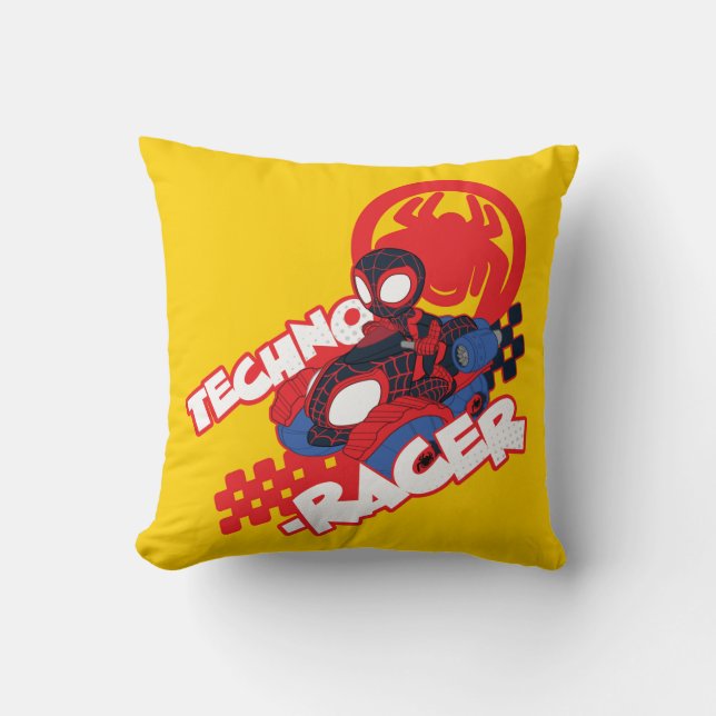 Spin Riding His Techno-Racer Throw Pillow (Front)
