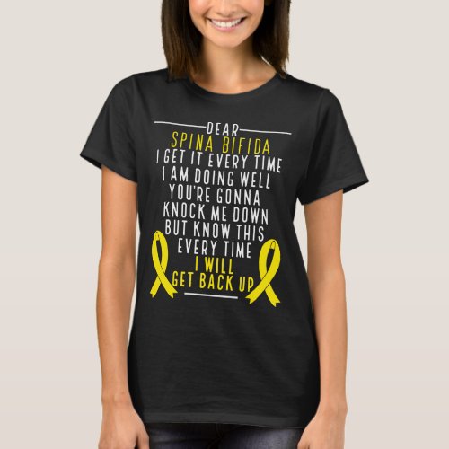 Spina Bifida Awareness get back up Yellow Ribbon T_Shirt