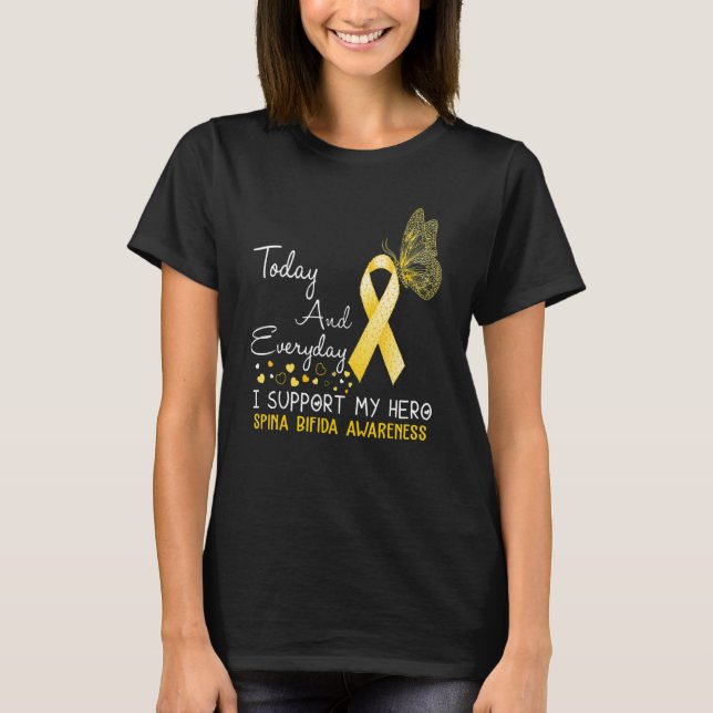 Spina Bifida Awareness I Support My Hero Butterfly T-Shirt (Front)