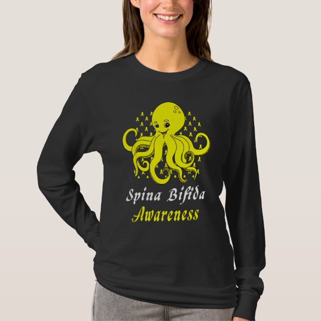 Spina Bifida Awareness  Octopus Yellow Support T-Shirt (Front)