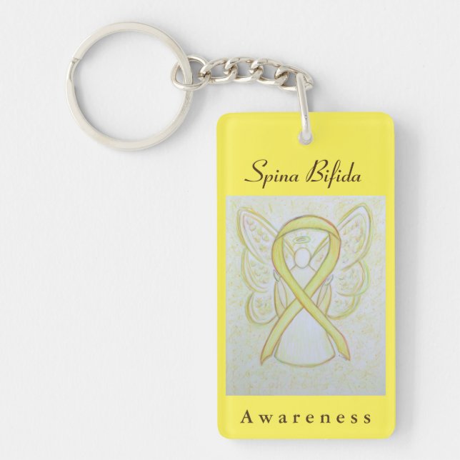 Spina Bifida Awareness Ribbon Angel Key Chain (Front)