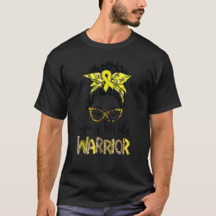 Spina Bifida Warrior Messy Bun Yellow Ribbon Leopa T-Shirt