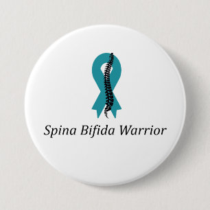 Spina Bifida Warrior Pin Button With Teal Ribbon