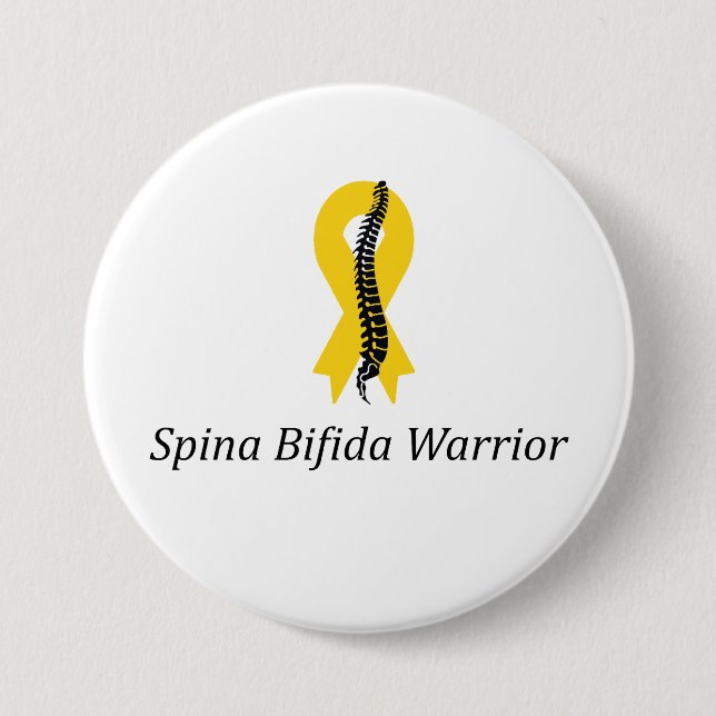 Spina Bifida Warrior Pin Button With Yellow Ribbon (Front)