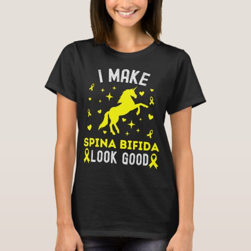 Spina Bifida Warrior Unicorn Lover Yellow Ribbon T_Shirt