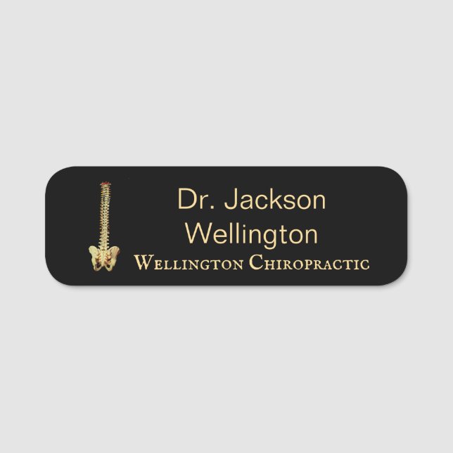Spinal Column Chiropractic Business in Black Name  Tag (Front)