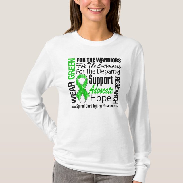 Spinal Cord Injury I Wear Green Ribbon Tribute T-Shirt (Front)