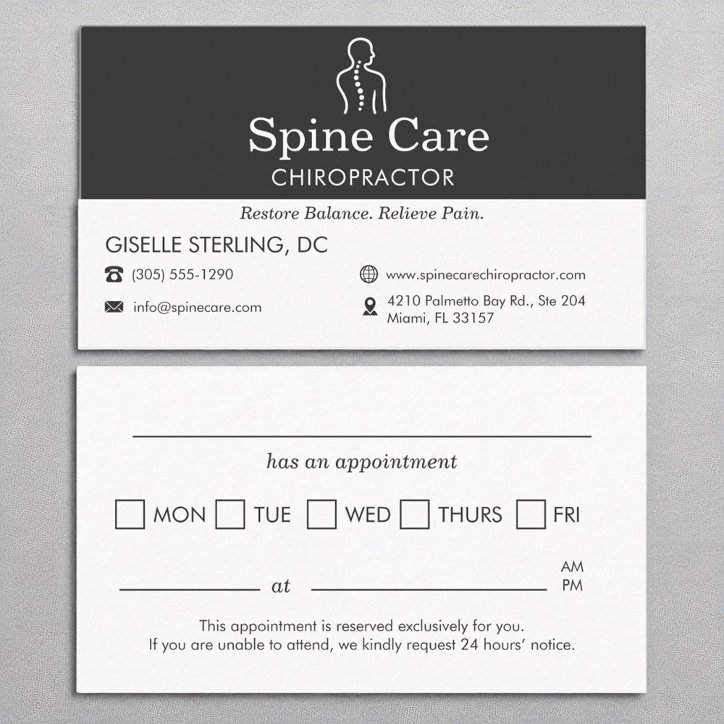 Spine Care Chiropractor Office Appointment Business Card