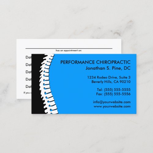 Spine Cutout Chiropractic Appointment Cards