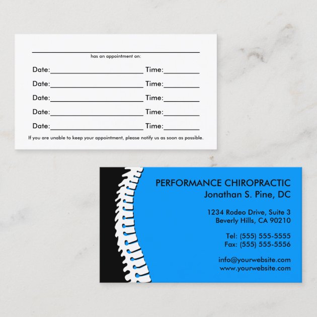 Spine Cutout Chiropractic Appointment Cards | Zazzle.com