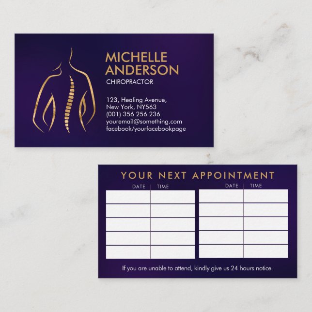 Spine Health - Chiropractic Appointment   Business Card (Front/Back)