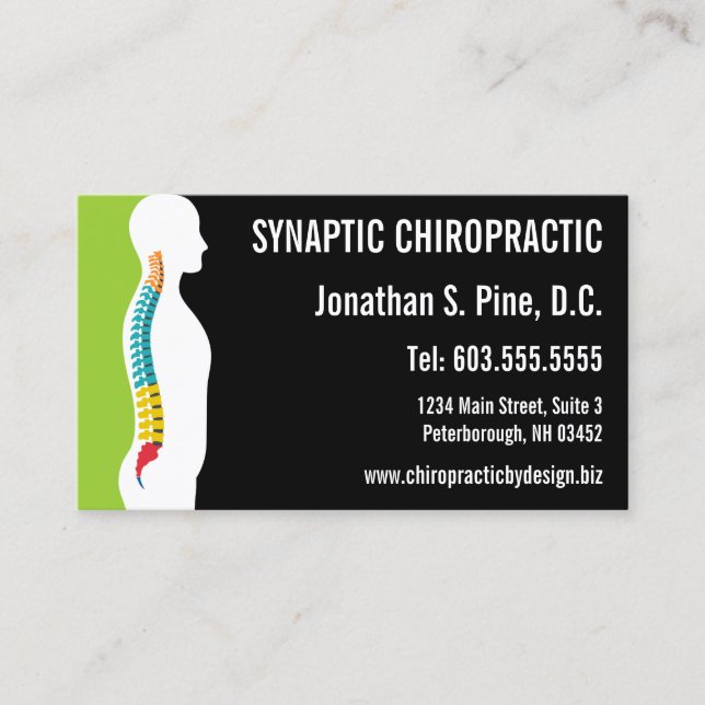 Spine Silhouette Graphic Office Hours Chiropractor Business Card (Front)