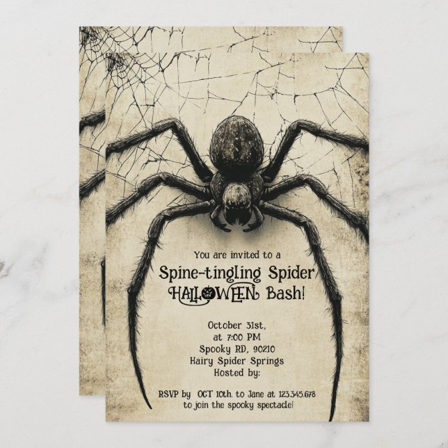 🕷️Spine-tingling Spider HALLOWEEN Bash Invitation (Front/Back)