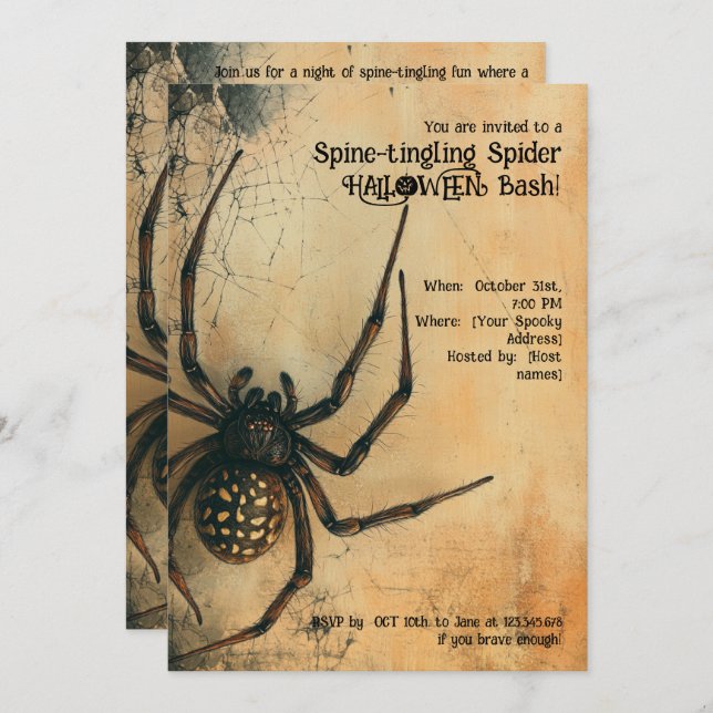 🕷️Spine-tingling Spider HALLOWEEN Bash Invitation (Front/Back)