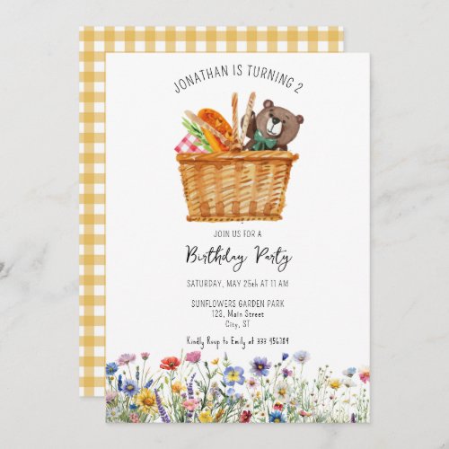 Sping Summer picnic teddy bear birthday party Holiday Card