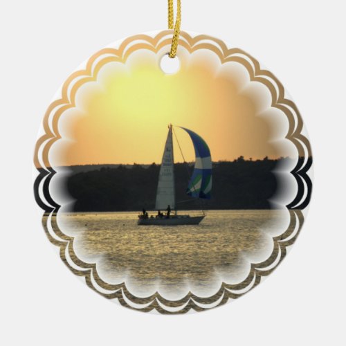 Spinnaker Sailboat Sunset Ornament