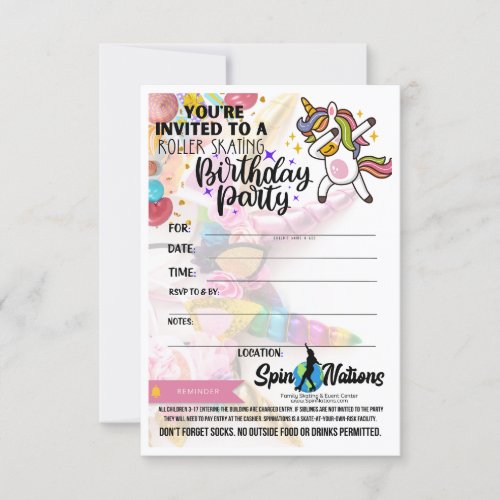 SpinNations Unicorn Birthday Invitations