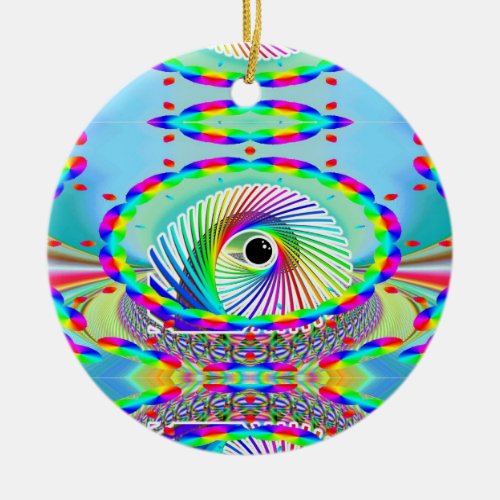 Spinner Rainbow Eye edit text Ceramic Ornament