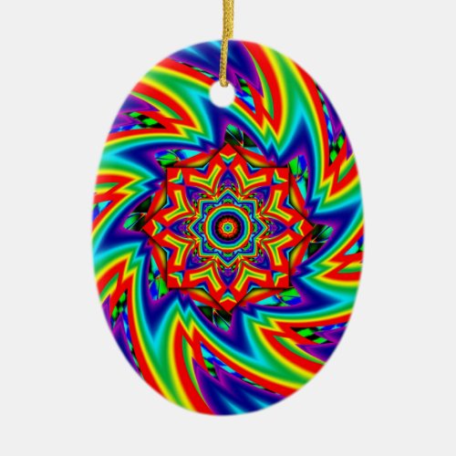 Spinner Rainbow Mandala add words Ceramic Ornament