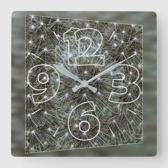 Spinning dandelion puff square wall clock (Front)