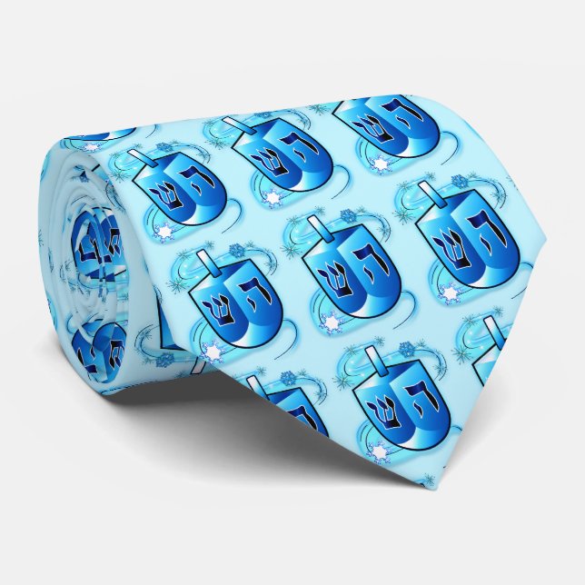 Spinning Dreidel at Hanukkah Neck Tie (Rolled)