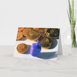 Spinning Dreidel with Gelt (chocolate coins) Holiday Card