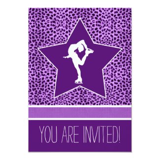 Spinning Figure Skater with Purple Cheetah Print Invitation