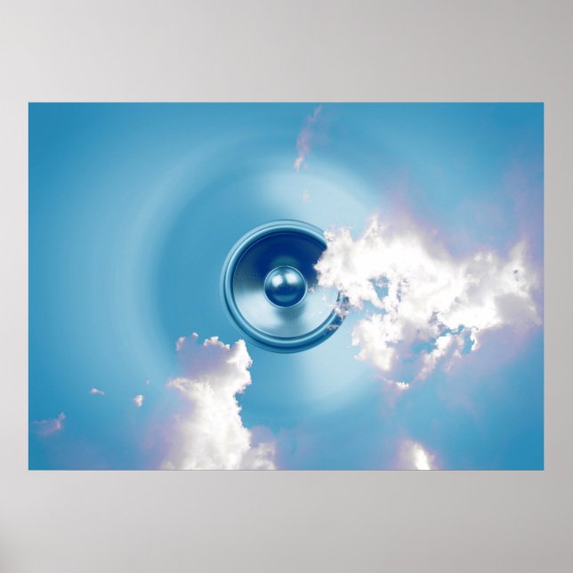Spinning music speaker in the sky poster (Front)