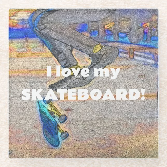 Spinning the Deck - Skateboard Trick Glass Coaster (Front)