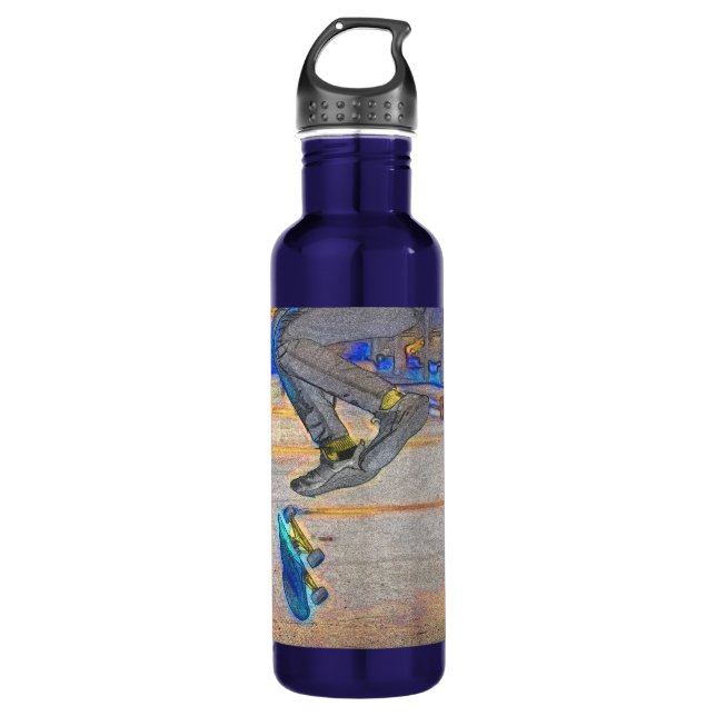 Spinning the Deck - Skateboarding Trick Stainless Steel Water Bottle (Front)