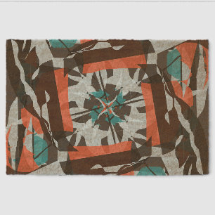Spinning Tile Design in Orange, Black, and Aqua Fiber Doormat