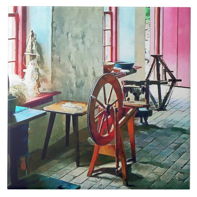 Spinning Wheel Near Window Ceramic Tile (Front)