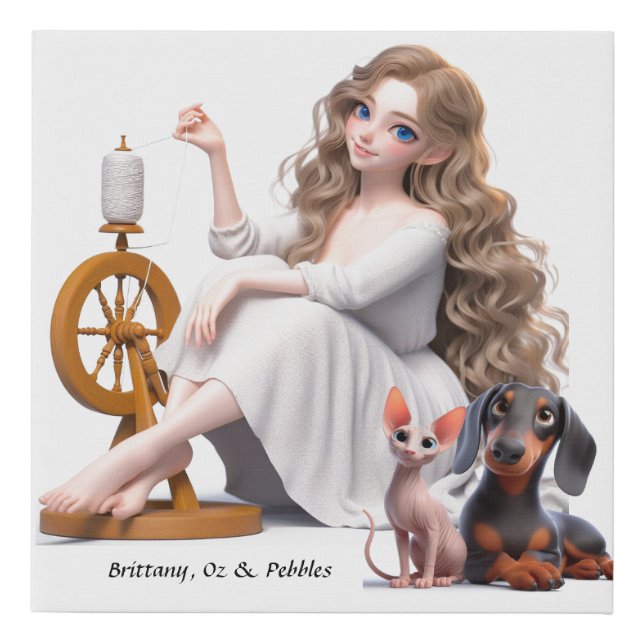 Spinning Wheel Woman and Faux Wrapped Canvas Print (Front)