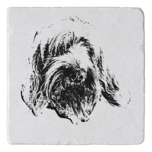 Spinone Dog Coaster – Black & White Ink Headshot