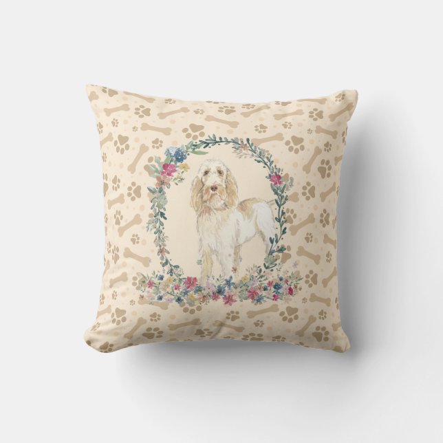Spinone Italiano Dog Paw Print & Floral Cute Throw Pillow (Front)