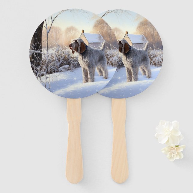 Spinone Italiano Let It Snow Christmas Hand Fan (Front and Back)