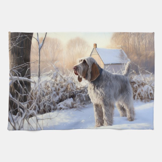 Spinone Italiano Let It Snow Christmas Kitchen Towel (Horizontal)