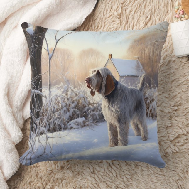 Spinone Italiano Let It Snow Christmas Throw Pillow (Blanket)