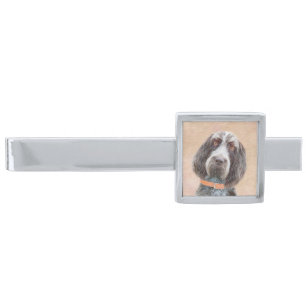 Spinone Italiano Painting - Cute Original Dog Art Silver Finish Tie Bar