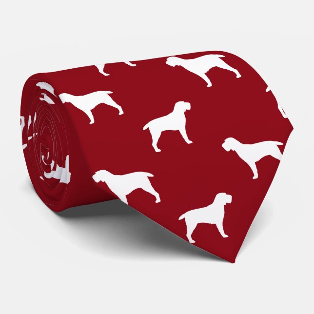 Spinone Italiano Silhouettes Pattern Red and White Tie (Rolled)