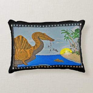 Spinosaurus Beach Throw Pillow Black Pillow