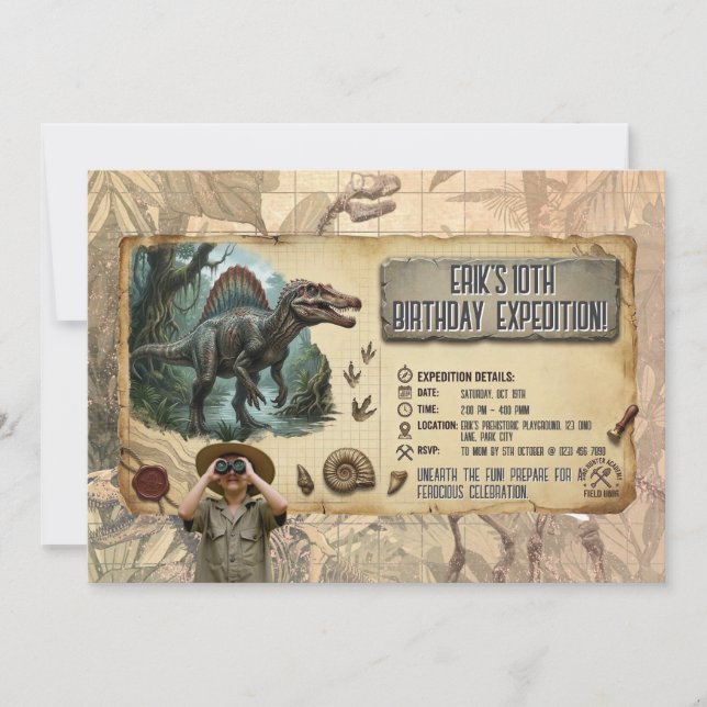 Spinosaurus Dino Expedition Birthday Adventure Invitation (Front)