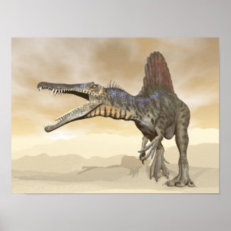 Spinosaurus dinosaur in the desert - 3D render Poster