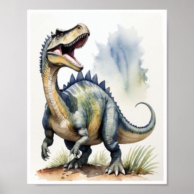 Spinosaurus Dinosaur Watercolor Home Decor WallArt (Front)