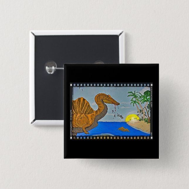 Spinosaurus Film Reel Dinosaur Button Pin (Front & Back)
