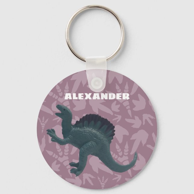 Spinosaurus Toy Dinosaur Teal and Purple Keychain (Front)