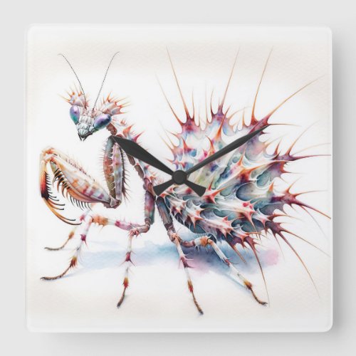 Spiny Flower Mantis IREF290 _ Watercolor Square Wall Clock