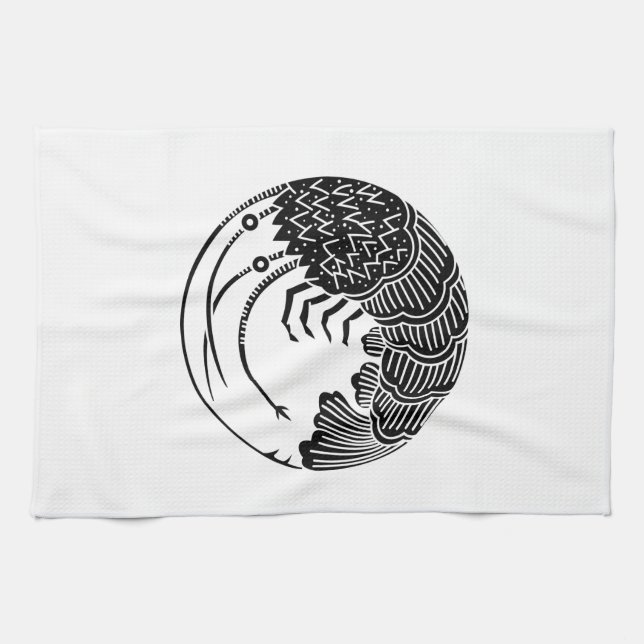 Spiny lobster circle kitchen towel (Horizontal)