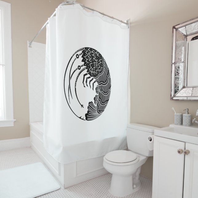 Spiny lobster circle shower curtain (In Situ)