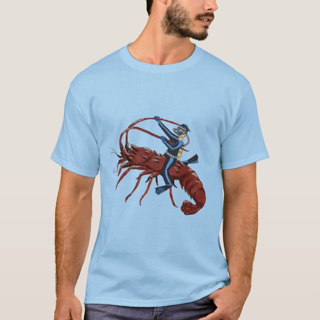 Spiny Lobster Diving with Scuba Diver T-Shirt (Front)